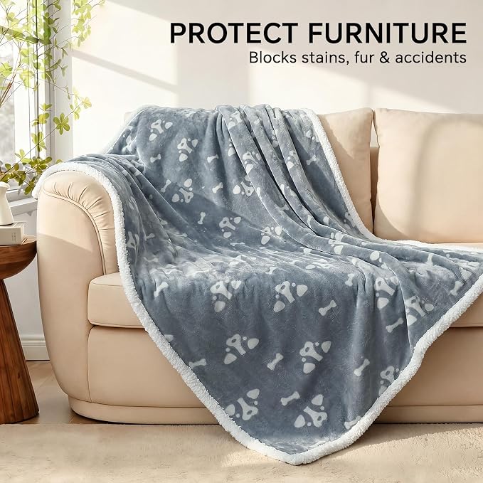 Luciphia Waterproof Dog Blanket Reversible Sherpa Fleece for Large Dogs Cat | Soft Print Pet Blanket Washable Pee Proof, Furniture Protector for Couch Sofa Bed Car, Cozy Throw(85" x 57", Grey) - Image 5