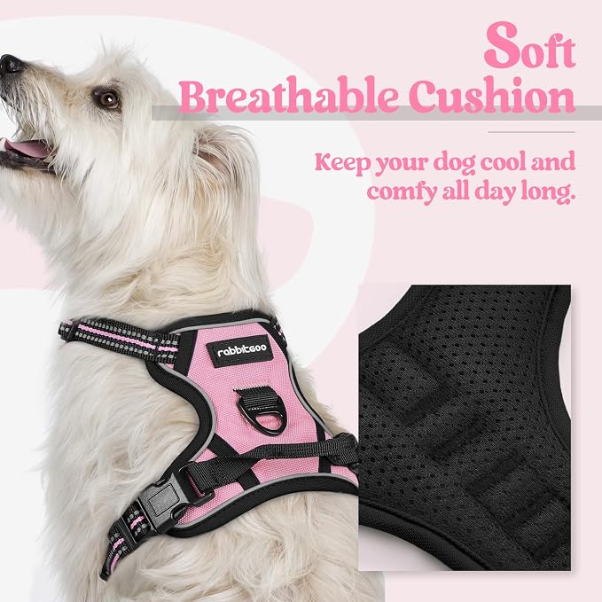 rabbitgoo Dog Harness No Pull with 2 Leash Clips, Adjustable Soft Padded, Reflective Oxford No Choke Pet Vest with Easy Control Handle for Puppy, Pink, XS | No Choke with Handle, Adjustable Soft Padded, Reflective, Easy Control for Walking, Pink, X-Small - Image 2