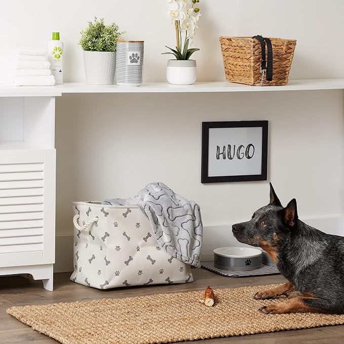 Bone Dry Pet Storage Collection Paw and Bone Print, Small Rectangle, 14x8x9, Gray - Image 6