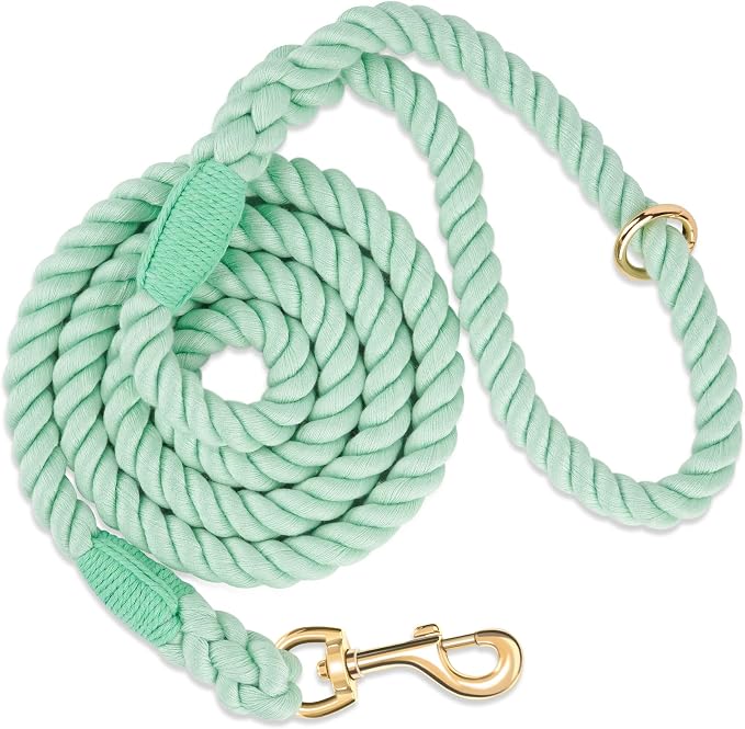 6 FT Handmade Rope Dog Leash for Small Medium and Large Dogs | Soft and Comfortable Grip, New Golden Heavy Duty Metal Clasp, Light Green by PetsGoodFriend