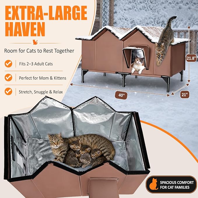 Heated Outdoor Cat House with Heating Pad, XX-Large, Brown - Image 4