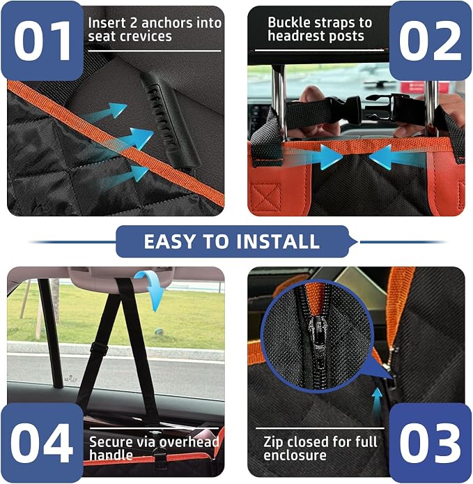Dog Car Seat Cover, 600D Oxford Fabric, Waterproof Anti-Slip Hammock | Heavy Duty Pet Seat Protector with Side Flaps,Scratch Resistant for Back Seats,Fits Most Cars,Trucks and SUVs - Image 6