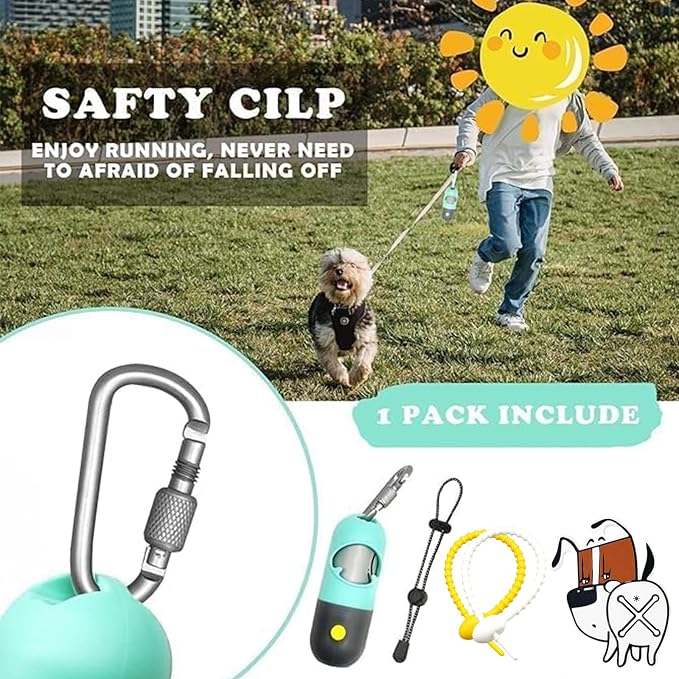 YUCHIYA Dog Poop Bag Holder Dispenser with LED Flashlight(Mint Green) | 100ft Ultra-Bright LED|Glow-in-the-Dark Avacado Clip|Metal Carabiner&Silicone Tether|15 Leak-Proof Scented Waste Bags - Image 5