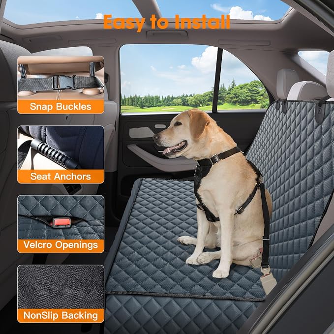 MIXJOY Dog Car Cover for Back Seat Cover Protector Waterproof Dog Seat Covers for Cars, Car Seat Protector for Dogs with 1 Dog Seat Belt, Nonslip Back Seat Cover for Kids, Trucks & SUV, Grey - Image 5