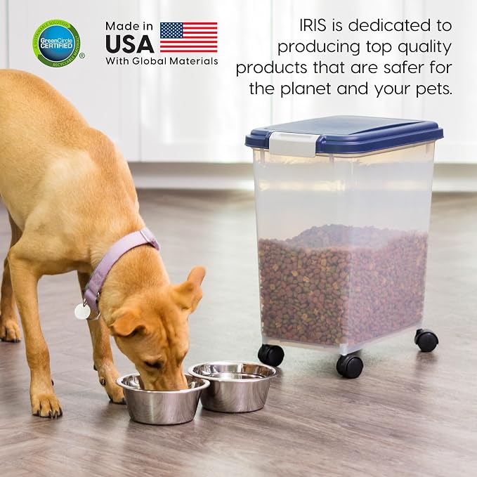 IRIS USA Dog Food Storage Container, Up to 30 lbs, Navy, Made in USA | Wheels for Mobility, Airtight Seal, BPA-Free, Best for Bird Seed, Cat food, Cat Litter, Chicken Feed, Pellets - Image 6
