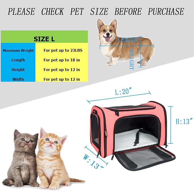 Soft Sided Carrier for Small Medium Cats Dogs,Removable Pad Collapsible Travel Pet Carrier Large Watermelon - Image 4