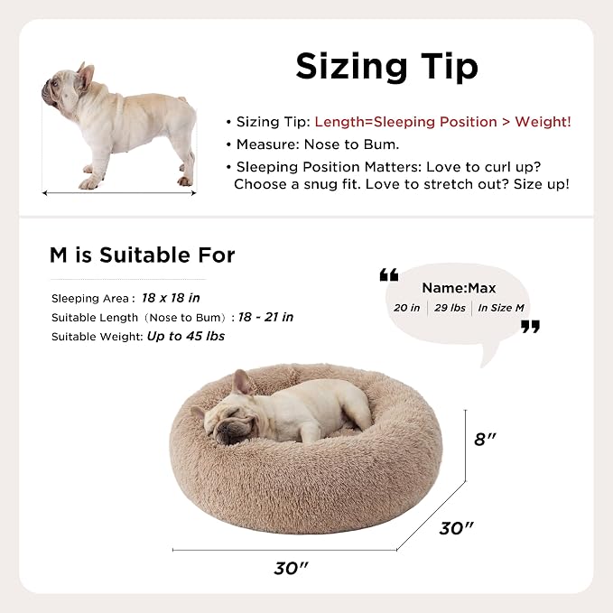 Bedsure Calming Dog Bed Medium Size Dog Donut Washable Pet Bed,30ins Camel | Oprah Daily Sleep Award,Fluffy Faux Fur Round Cuddler,Anti-Slip Bottom,Anti-Anxiety,Deep Sleep for Pets Up to 45 Lbs - Image 9