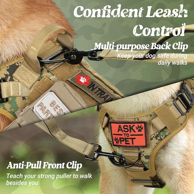 rabbitgoo Tactical Dog Harness for Medium, Heavy Duty Military No Pull Vest | Sturdy Metal Buckles, 5 Adjustments, Molle System, Powerful Pullers for Training, Hunting, Outdoor, Brown Camo, Medium - Image 2