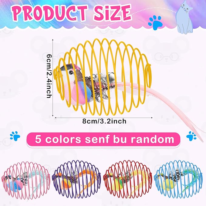 Jecery 5 Pcs Cat Toys Spring,Bird,Multicolor | Interactive Metal Cat Toy, Stretchable Rolling Ball, for Indoor Cats, Colorful Playful Coils, Kitten Pet Supplies - Image 2