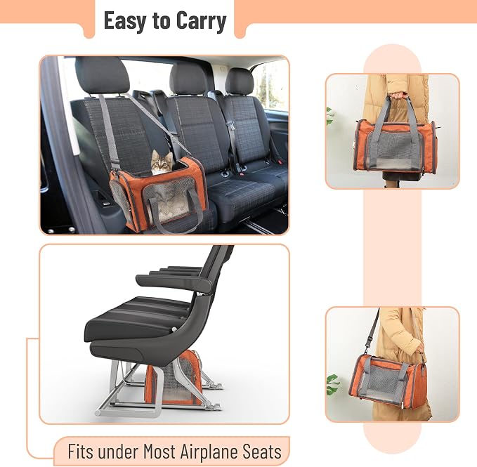 Mr. Pen- Pet Carrier, 17.5" x 11.2" x 11.5", Medium Size, Orange | Portable Travel Carrier for Small Pets, Cats & Small Dogs, Breathable Mesh, Safety Inner Leash - Image 5