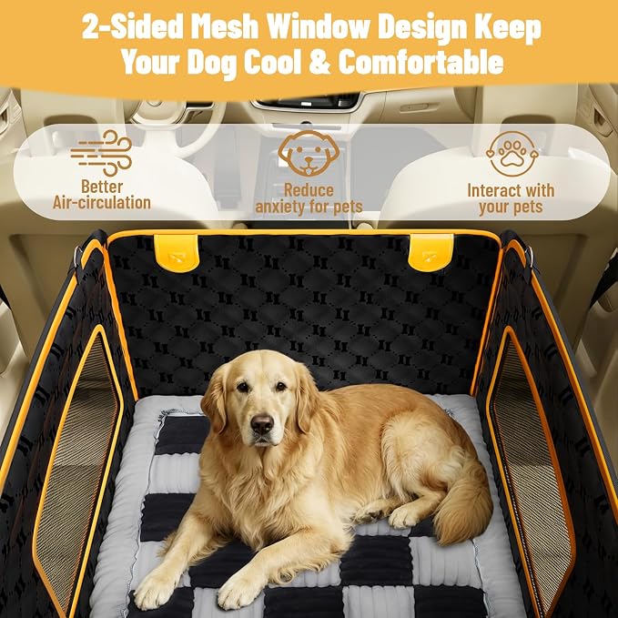 2-in-1 Dog Car Seat for Large Dogs Set with Black&White Dog Mat for Car | Sturdy Fiberglass Support,Scratch-resistant and Waterproof,Hard Bottom Extender 40%,Signature Card,Breathable Mesh Window - Image 3
