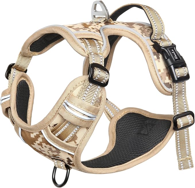HEELE Dog Harness, No Pull Adjustable Padded Reflective Harness for Small Medium Large Dogs with Handle for Walking Training, Camo Tan, XL | Reflective Front Clip Vest with Control Handle, No Choke, Adjustable 2 Metal Rings for Outdoor Walking Training - Image 6