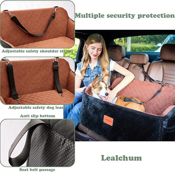 Lealchum Dog Car Seat for Medium Sized Dog,Car Dog Bed with Adjustable Leashes,Comfort and Support with Memory Foam Filled,Safety Travel Per Car Seat with Non-Slip Bottom(Grey, Large) - Image 4