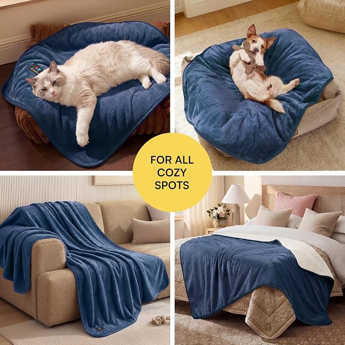 Luciphia Waterproof Pet Blanket, Washable Reversible Sherpa Fleece Throw | Liquid-proof furniture protector for bed and couch, soft reversible sherpa fleece for dogs, cats blue, XS - Image 5