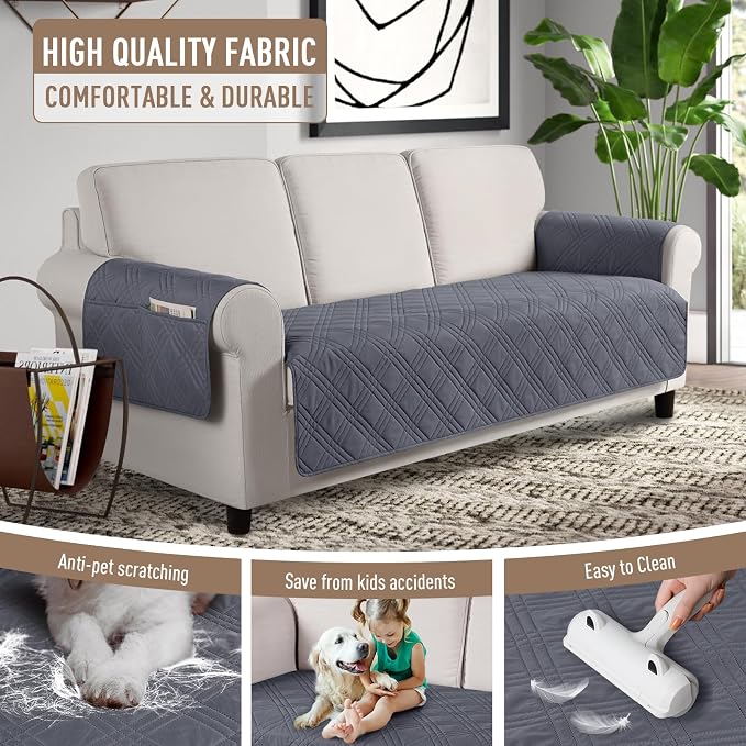 TAOCOCO Waterproof Couch Covers for Dogs, Non Slip Pet Sofa Cover, 3 Seater | Washable Couch Seat Covers with Arms for 3 Cushion Couch, Dog Couch Cover Protector, Pockets & Backless Design, Dark Grey - Image 4