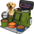Modoker Weekend Dog Travel Bag Set with 2 Food Bags, 2 Bowls and Mat,Green | Dog Travel Accessories Organizer for Camping and Road Trips with Roomy Storage, Multiple Pockets and Water-Resistant Oxford by Modoker
