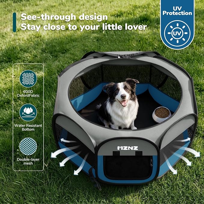 Dog Cat Small Animal Puppy Playpen Crate, Large, Grey Blue | Portable Pop Up Pet Cage Enclosure Tent Kennel Indoor Outdoor with Carrying Case, No Assembly, Camping Use - Image 6