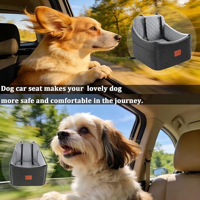 Dog Car Seat for Small Medium Dogs,Detachable Washable Dog Booster Seat Under 35lbs, Pet Car Seat Travel Bed with Storage Pockets and Safety Belt (Black/Grey, Medium) - Image 8