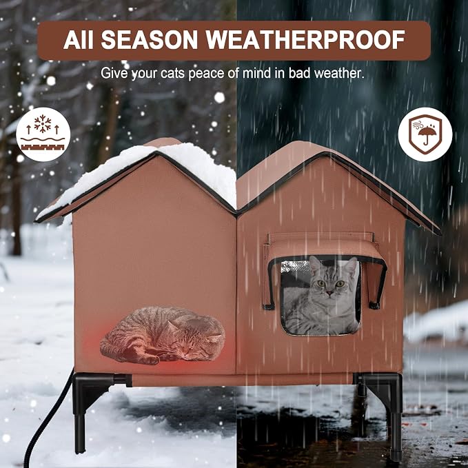Heated Cat House for Outside Winter, Large Heated Outdoor Cat House Weatherproof, Elevated Bed, Escape Door, Insulated Outdoor Cat Shelter with Heater for Multiple Cats Feral Stray Kitty, Easy Setup - Image 4