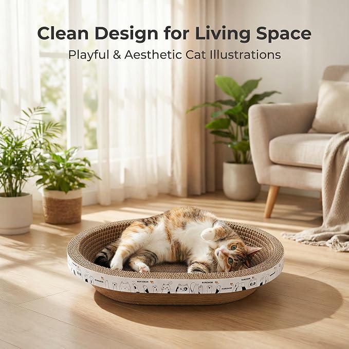 All-in-One Cardboard Cat Scratchers for Indoor Cats, Oval Cat Scratch Box & Lounger Beds Kitten Loves, Durable Cat Scratching Pads + Bonus Toys Couch Cat Scratch Protector - Image 6