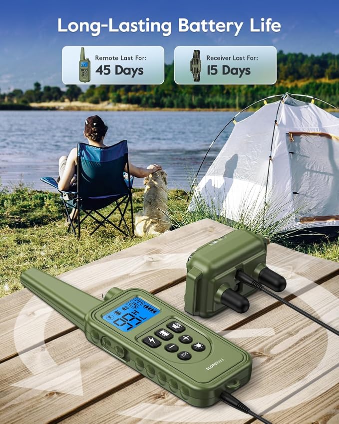 SLOPEHILL Dog Training Collar,4200FT Remote Shock Collar for Dogs 8-140lbs | IP68 Waterproof e Collar with Beep, Vibration, Safe Shock, Light ,No Shock Modes,Dog Collar with Removable Prongs,Dark Green - Image 6