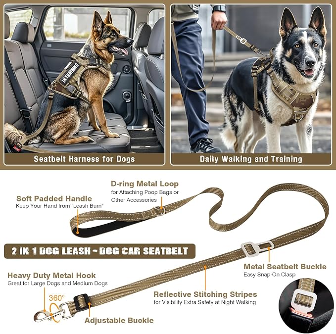Tactical Dog Harness and Leash Set with 10 Patches for Large Dogs | Heavy Duty Adjustable No Pull Service Dog Vest with Dog Seat Belt,Reflective Easy Walk for Training Walking Hiking Camo XL - Image 4