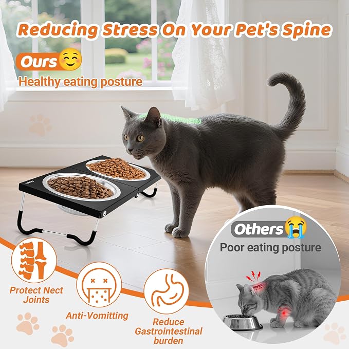 Upgraded Raised Cat Bowls,Elevated Bowls for Indoor Cats with Height Stand,Non-Slip Stainless Steel Cats Bowl,10° Tilted Cat Food Bowls (Black Collapse, 2 Pack) - Image 3