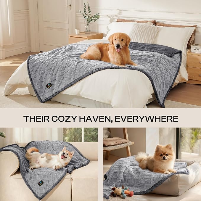 Luciphia Waterproof Blanket for Twin Bed Reversible Fleece Couch Cover | Reversible waterproof pet blanket soft fleece machine washable protect couch bed, Light Grey 85" x 57" - Image 4