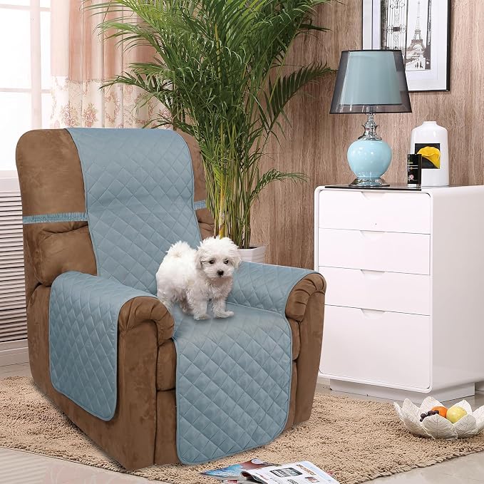 U-NICE HOME Reversible 23''Recliner Small Chair Cover, Light Blue/Beige | Recliner Cover for dogs Washable, Pet Friendly, Elastic Straps, Water Repellent, Diamond Quilted - Image 2