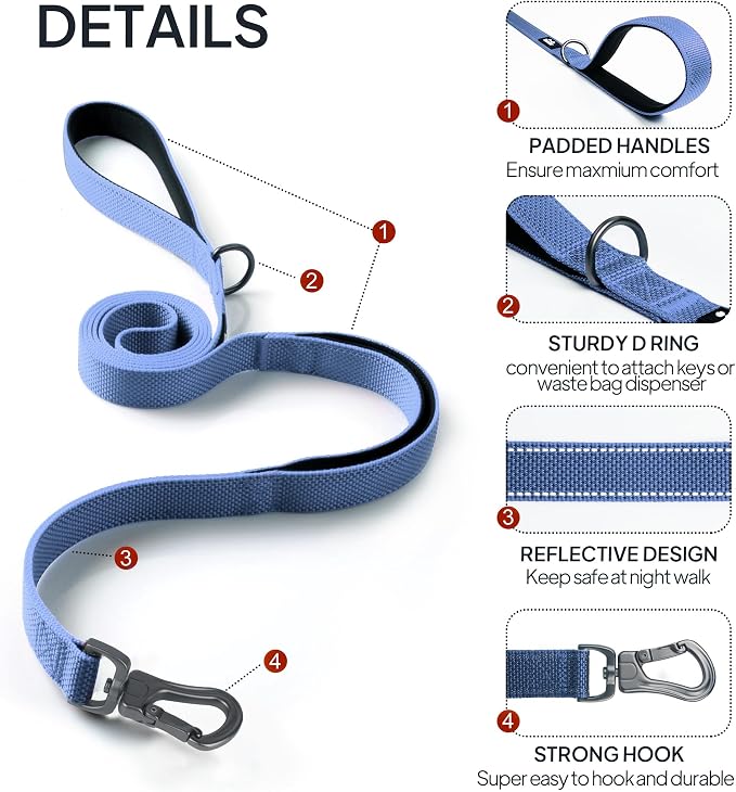 Twoear 4FT 1IN Heavy Duty Dog Leash for Large Dogs with 2 Padded Handles | Traffic Handle Extra Control, Auto Lock Hook, Strong Reflective Walking Leash for Medium and Large Breeds, Dark Blue - Image 3