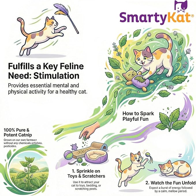 SmartyKat Natural Catnip Canister, 100% Natural Cat Nip for Cats, Premium Dried Catnip for Indoor Cats, Positive Training Aid for Play and Exercise, Resealable Shaker Bottle, 2 Ounces - Image 2