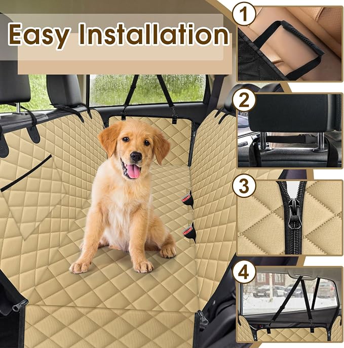 NECKORY Waterproof Dog Car Seat Cover for Back Seat - Durable, Scratch Proof Pet Hammock with Nonslip Design & Storage Pockets, Fits Cars, SUVs, Trucks - L, Khaki/Black - Image 5