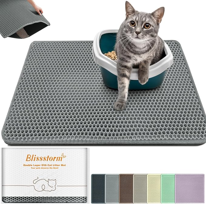 Cat Litter Mat 31"x24",Double Layer EVA Litterbox Mat Dark Gray | Extra Large Honeycomb, Waterproof & non-slip, Odor-free, easy clean, washable durable floor protector,scatter control by BLISSSTORM