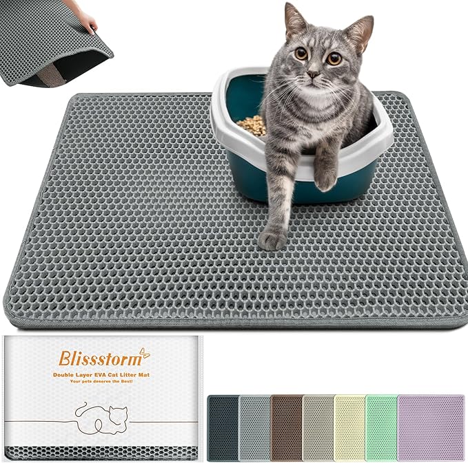 Cat Litter Mat 31"x24",Double Layer EVA Litterbox Mat Dark Gray | Extra Large Honeycomb, Waterproof & non-slip, Odor-free, easy clean, washable durable floor protector,scatter control by BLISSSTORM
