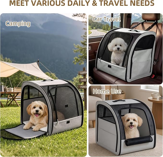 Dog Car Seat for Small Medium Dogs & Cats, Soft-Sided, Gray | Collapsible Pet Travel Carrier, Breathable Mesh, Car Kennel Secured with Seatbelt, Washable Pad, Enclosed Backseat Dog Crate - Image 8