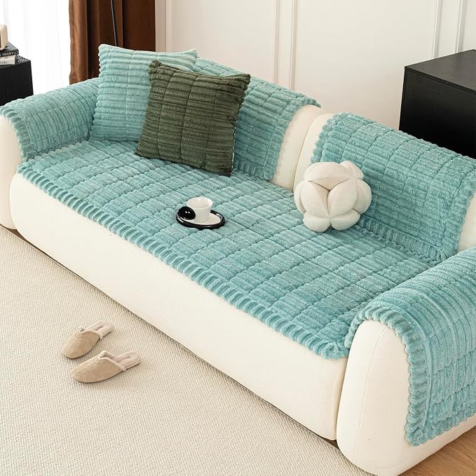 Sofa Couch Cover, Sofa Covers for Dogs Washable, Non-Slip Striped Sofa Slipcovers for Sectional Sofa, Sofa Cover Furniture Protector for L Shaped(Blue, 27.6"x 70.9") by MDSASFD