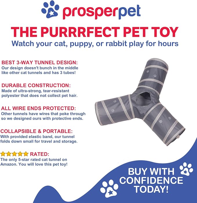 Cat Tunnel - Collapsible 3 Way Play Toy - Tube Fun for Rabbits, Kittens, and Dogs - Grey - Image 6