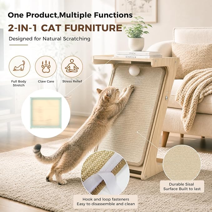Cat Scratching Post Z-Shaped Cats Scratcher Side Table for Couch Sofa | Protector for Cat Claws, Removable Sisal,Wooden Frame, Durable Scratching board for Indoor Cats - Image 2