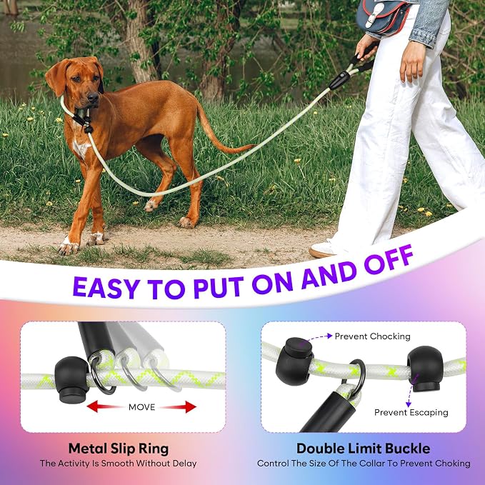 Light Up Dog Leash with Collar 2-in-1, 14 LED Modes Reflective Leash for Medium Large Dogs, USB Rechargeable Waterproof Adjustable Night Walking for Safety - Image 4