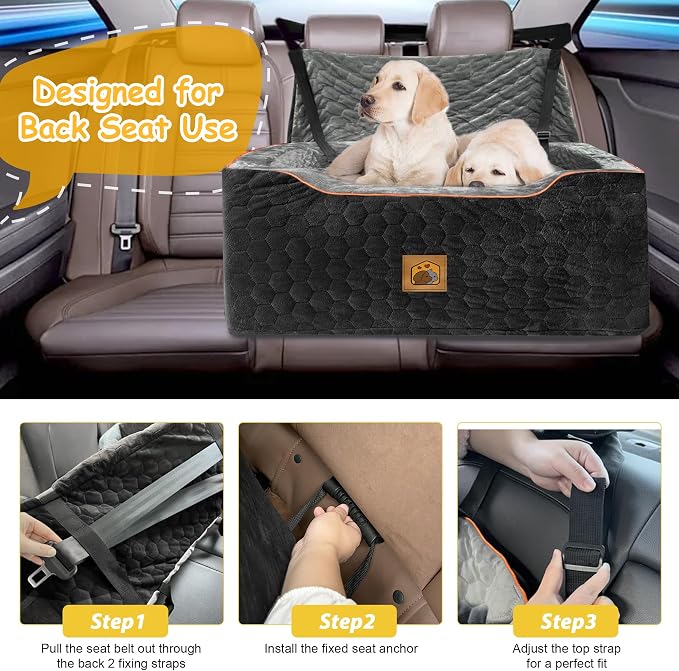 Dog Car Seat for Medium/Large Dog Booster Seat for Dogs Under 60 lbs or 2 Small Dogs, Multi-Functional Pet Car Seat with Thick Cushion, 2 Safety Leashes (BlackGray) - Image 4