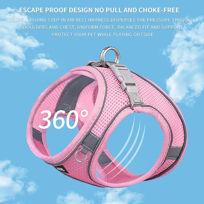 AIITLE Dog Harness and Leash Set, Step-in Puppy Pet Vest, Pure Pink XL | Breathable Mesh, Adjustable Fit, Reflective Design, Padded Leash Handle, for Small-Medium Dogs & Cats, Walking, Training - Image 8