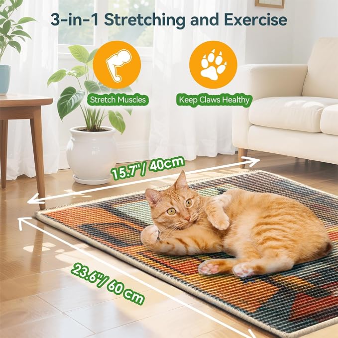 3-in-1 Sisal Cat Scratcher Mat 23.6x15.7 – Durable Scratch Rug for Floor & Wall with Sticker Tape, Protects Couch, Carpet & Furniture, Anti-Slip, Pet-Safe for Indoor/Outdoor Cats, Golden Afterglow - Image 8