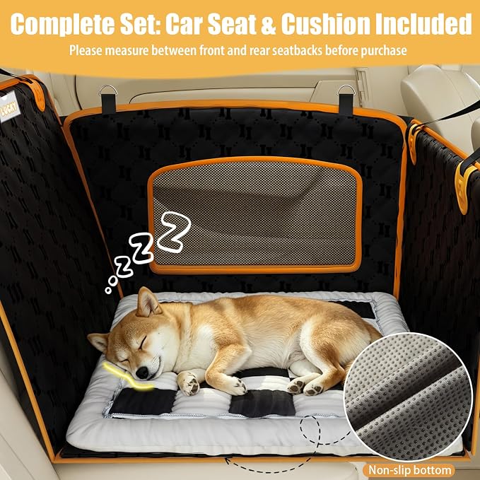 2-in-1 Dog Car Seat for Large Dogs Set with Black&White Dog Mat for Car | Sturdy Fiberglass Support,Scratch-resistant and Waterproof,Hard Bottom Extender 40%,Signature Card,Breathable Mesh Window - Image 2