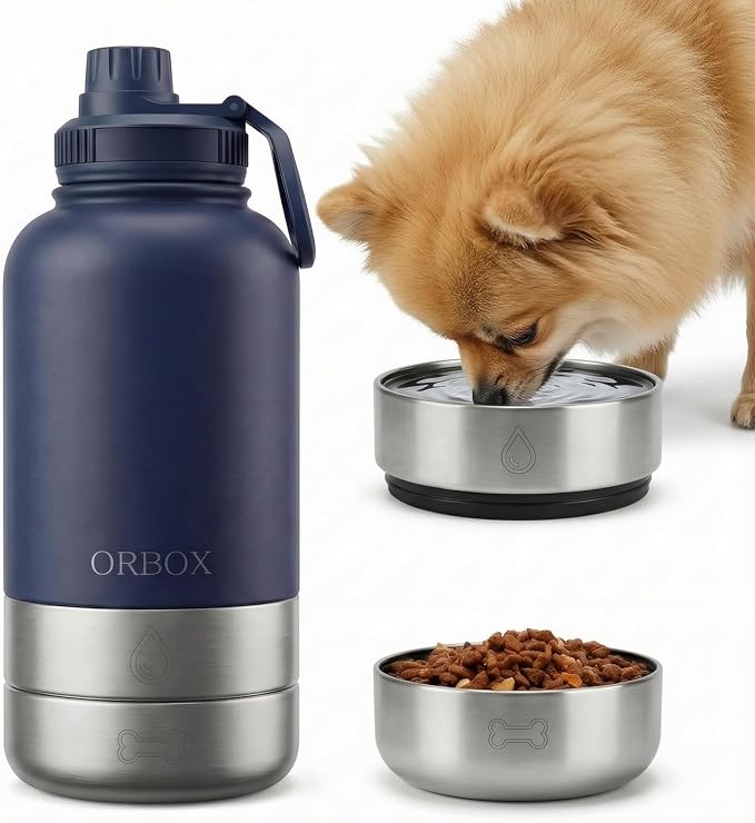 Dog Water Bottle for Travel Insulated Bottle for Small Dogs | Food Grade Plastic Bowls, Dishwasher Safe, 24H Cold 12H Hot, for Car Rides, Park Visits, Road Trips by Unknown