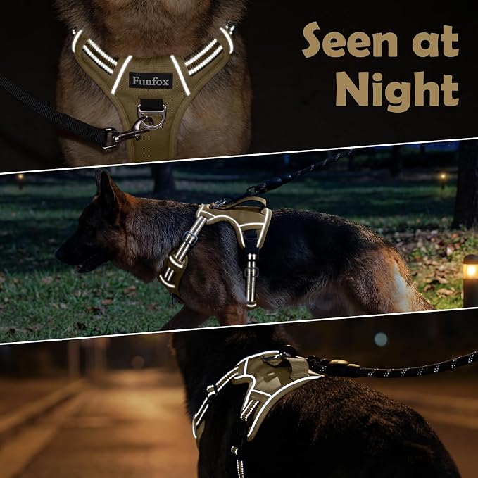 Dog Harness No Pull, Adjustable Pet Vest Harness, Super Soft Material with Vertical Handle Easy Control, Reflective Night Walking, 2 Leash Clips for Large Dogs, Brown, L - Image 7
