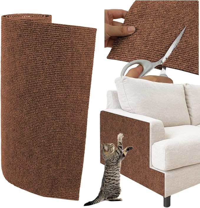 Trimmable Cat Scratcher Mat, Self-Adhesive Cat Scratching Carpet Pad Replacement for Cat Tree Shelves, Steps and Posts, DIY Cat Scratch Couch Furniture Protector (Brow, 39.4"x15.8") by YITMOYM