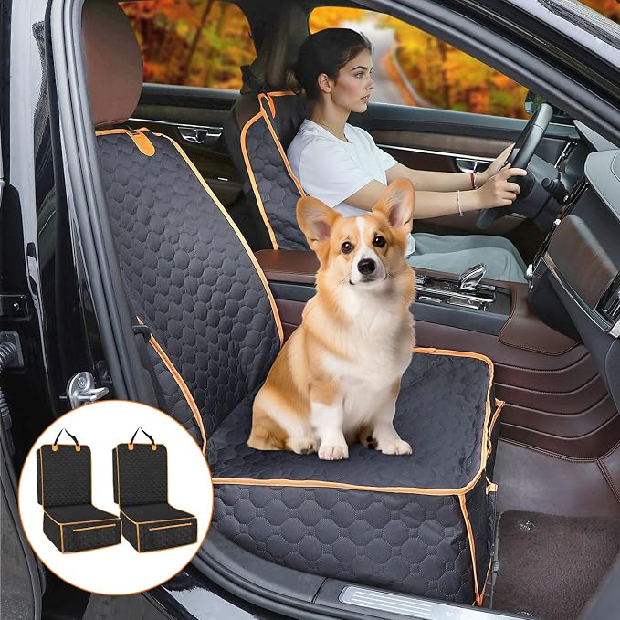2 Packs Front Seat Car Cover, Waterproof Dog Car Seat Cover, Non-slip & Scratch-Proof, Pet Car Seat Protector with Side Flaps and Storage Pocket, Car Seat Cover for Most Cars, Trucks and SUVs - Image 9