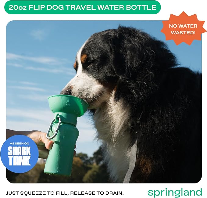 Springer Flip Dog Water Bottle | Portable Drinking Feeder with Foldable Food-Grade Silicone Bowl | One-Hand Squeeze & Leak-Proof | BPA-Free 20oz | Walking, Hiking & Camping | Puppy Essentials - Image 3