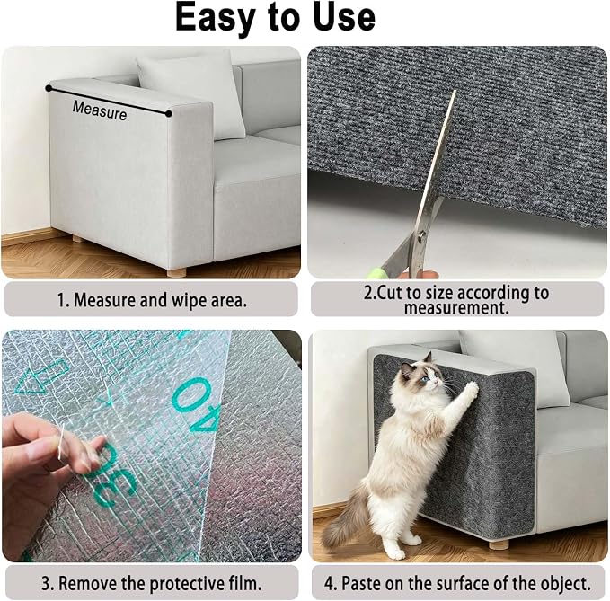 Tfwadmx 2Pcs 39.3" x 15.8" Cat Scratch Couch Furniture Protector, Trimmable Self-Adhesive Cats Scratching Pads, DIY Climing Scratch Mat Furniture Couch Protector from Cat Claws Scratching (Dark Gray) - Image 7