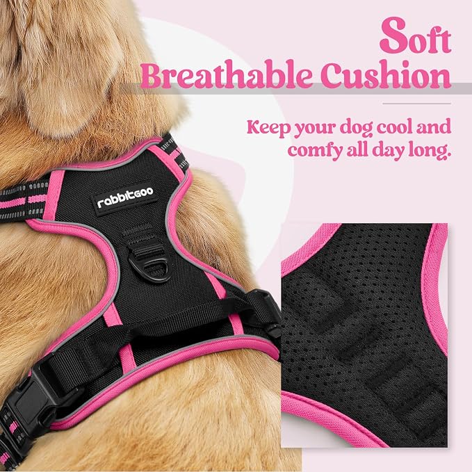 rabbitgoo Dog Harness, No Pull for Large Dogs with 2 Leash Clips, Pet Vest | No Choke with Handle, Adjustable Soft Padded, Reflective, Easy Control for Walking, Black & Hot Pink, X-Large - Image 2